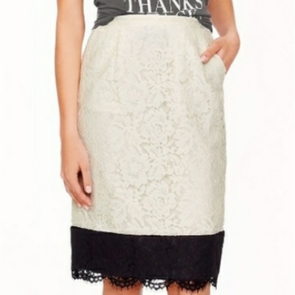 J. Crew Colorblock White and Black Lace Embroidered Scallop Hem Pencil Skirt 6